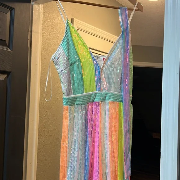Southern fried chics Neon Rainbow Sequin Jumpsuit - Picture 4 of 5